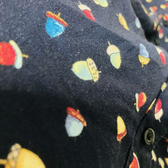 Talbots S Button Up Navy All Over Acorn Print Long Sleeve Blouse Teachercore - Picture 5 of 12